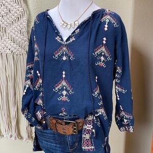 Madewell folkstitch navy popover topSZ XS